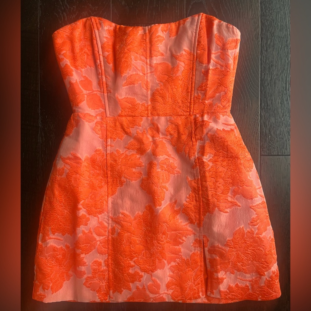 Showpo Orange Strapless Floral Jacquard Dress